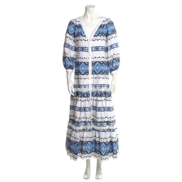 ALEXIS White & Blue Wylla Embroidered Linen Blend Maxi Dress - Picture 3 of 15